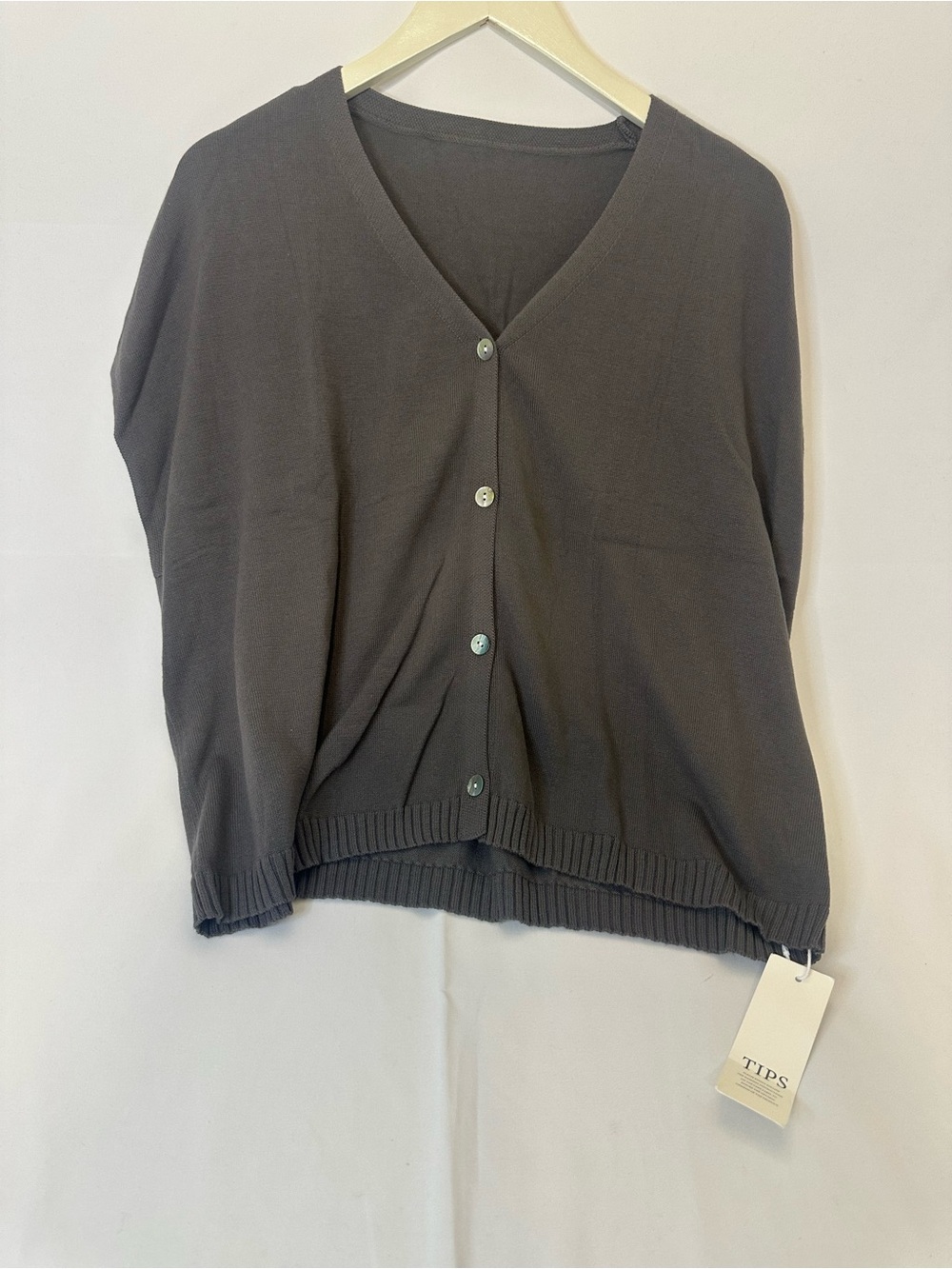 V-Neck Button Front Sweater Cardigan - Charcoal Gray
